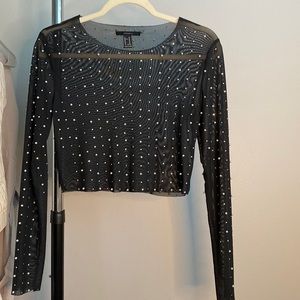 Long sleeve mesh top with embellishments